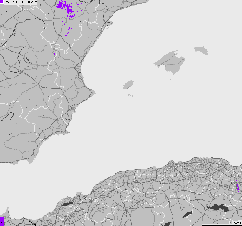 Map of lightnings Spain, Portugal