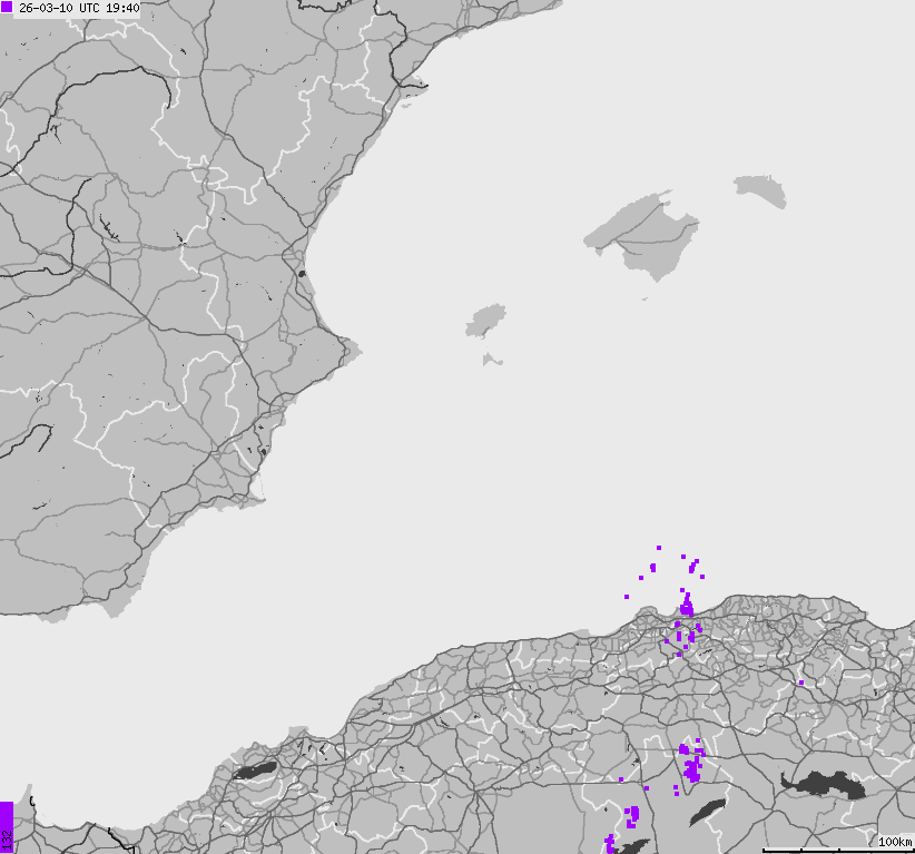 Mapa wyładowań atmosferycznych Hiszpanii, Portugalii