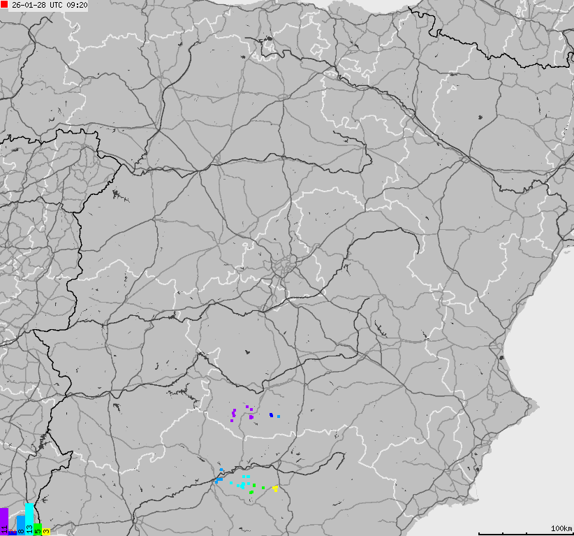 Mapa wyładowań atmosferycznych Hiszpanii, Portugalii