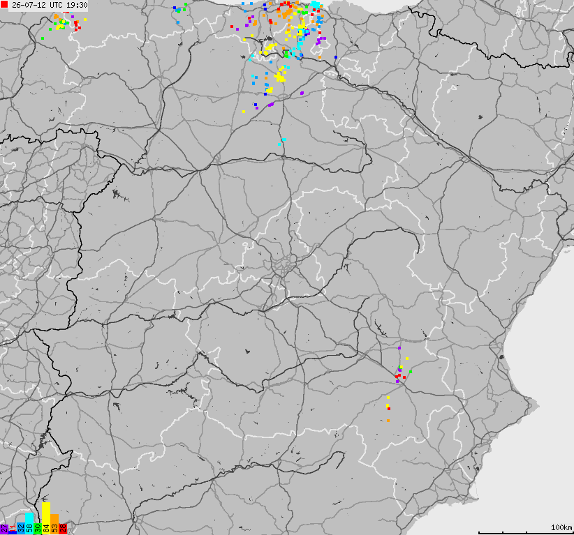 Map of lightnings Spain, Portugal