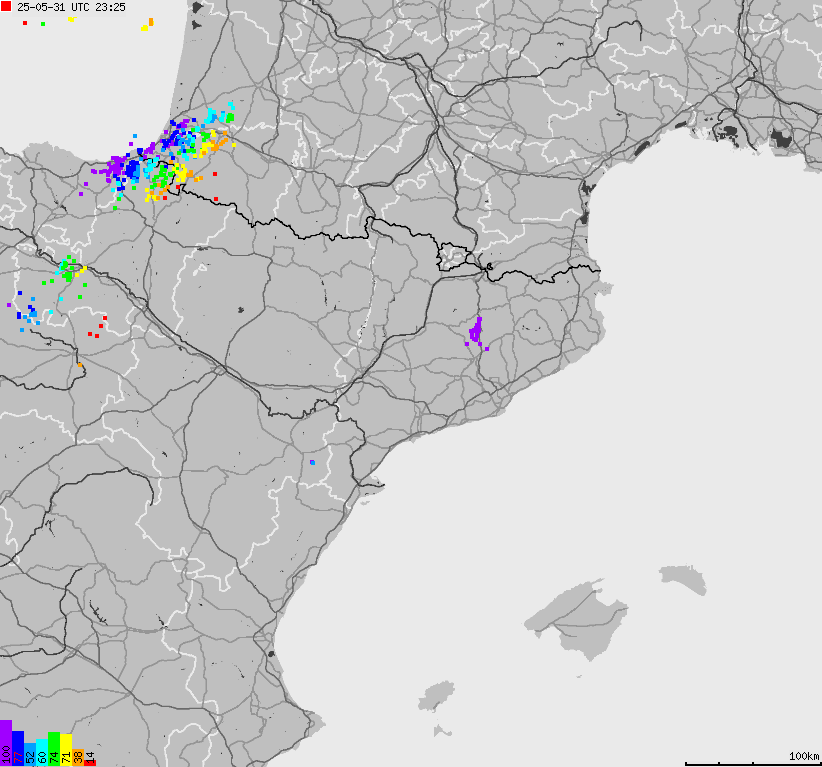 Mapa wyładowań atmosferycznych Hiszpanii, Portugalii