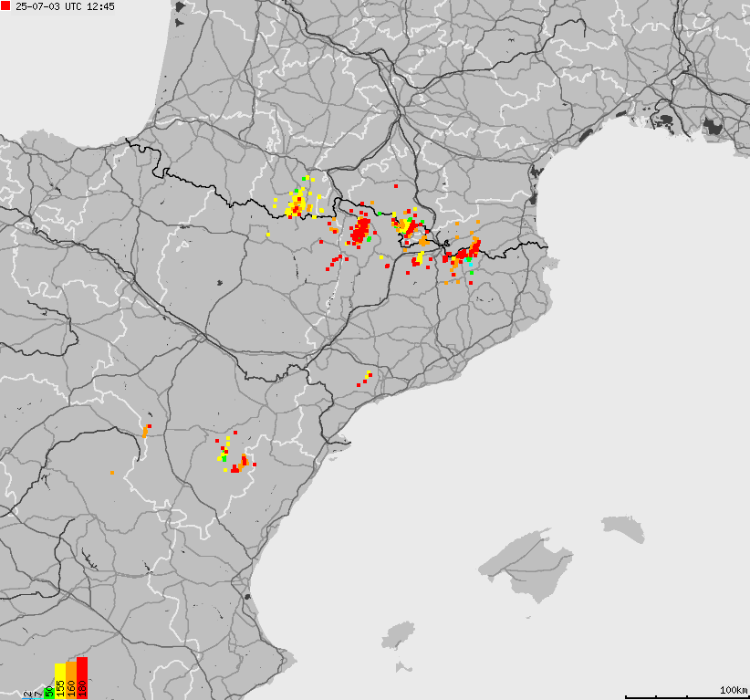 Mapa wyładowań atmosferycznych Hiszpanii, Portugalii