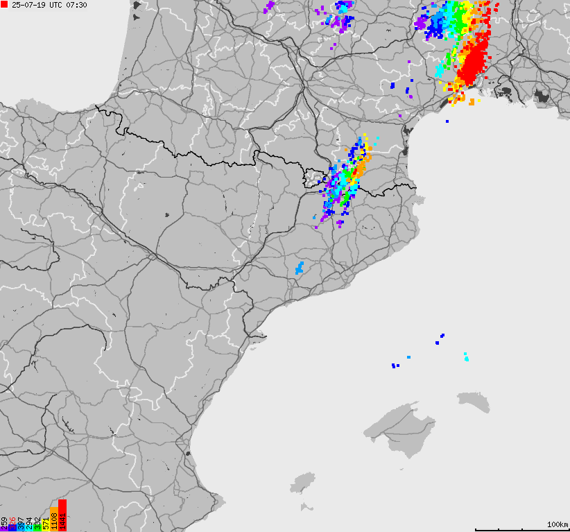Map of lightnings Spain, Portugal