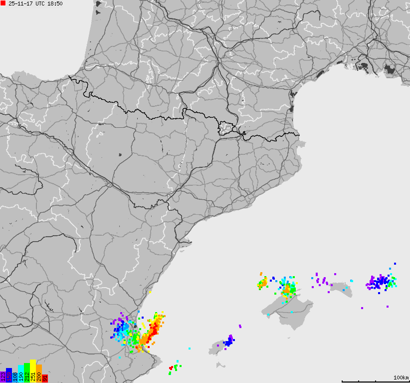 Mapa wyładowań atmosferycznych Hiszpanii, Portugalii