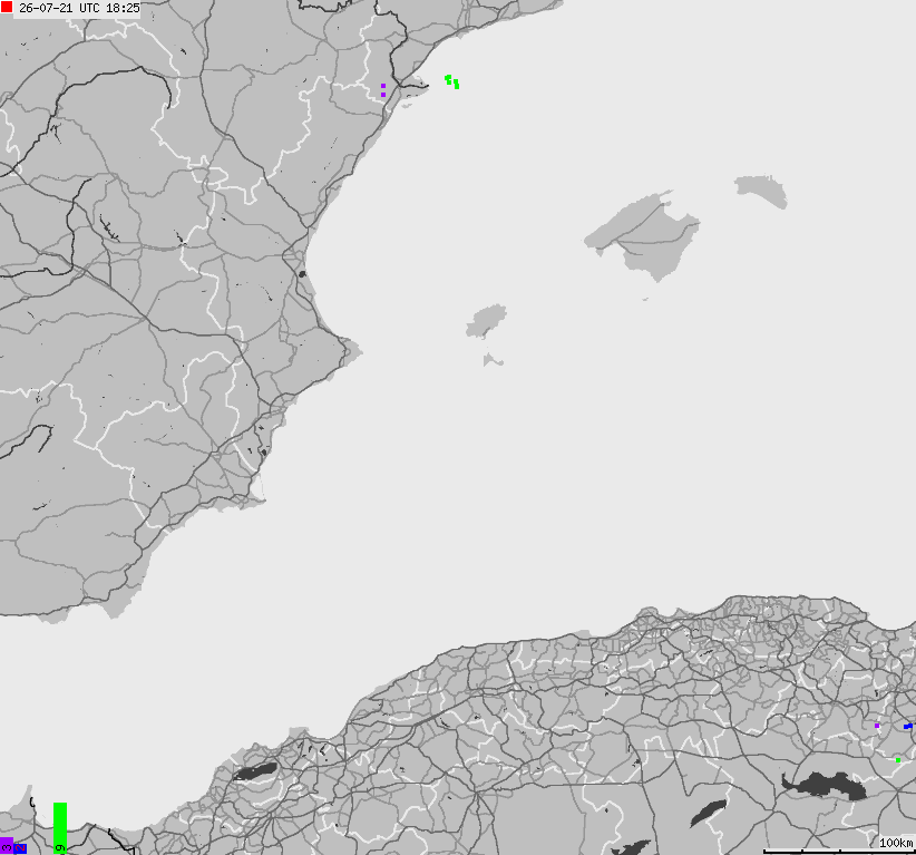 Mapa wyładowań atmosferycznych Hiszpanii, Portugalii