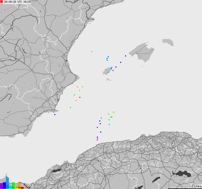 Map of lightnings Spain, Portugal