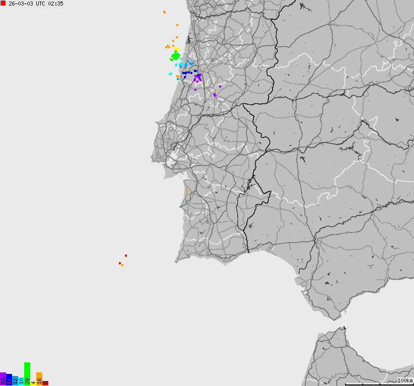 Map of lightnings Spain, Portugal
