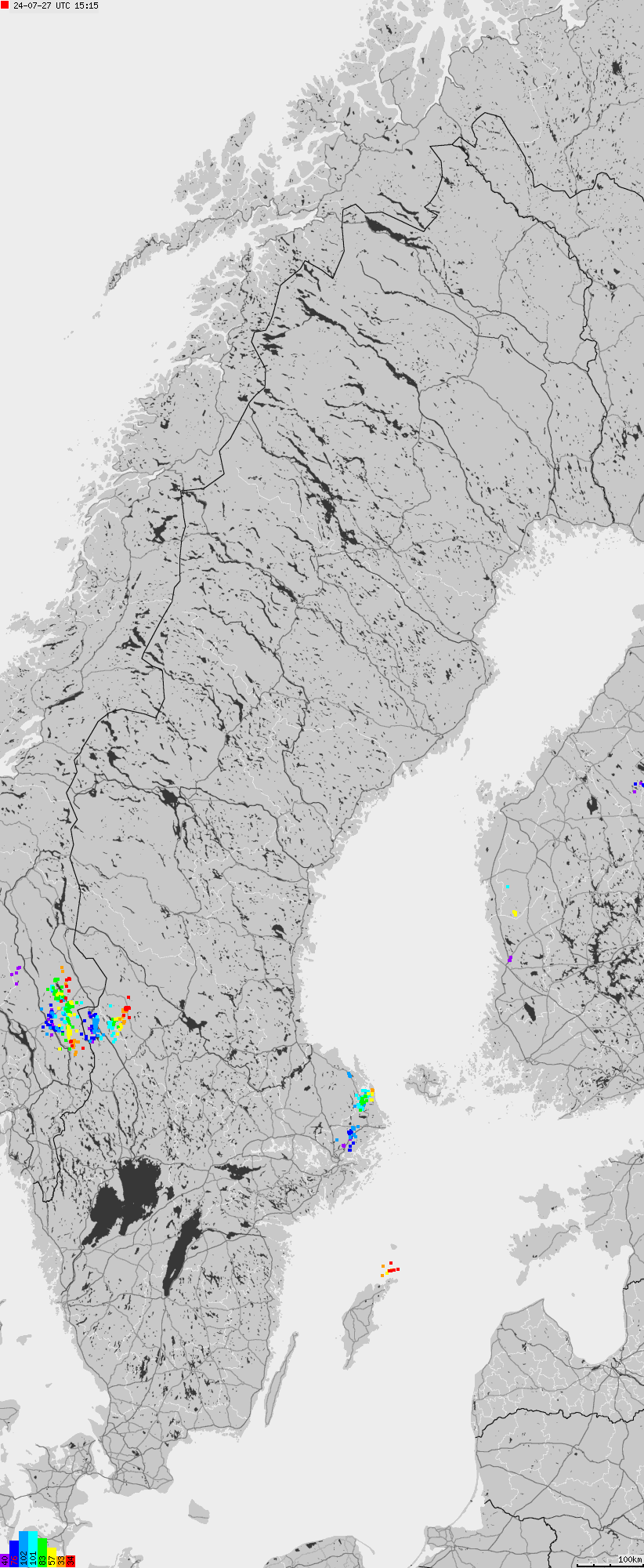 Map of lightnings across Sweden