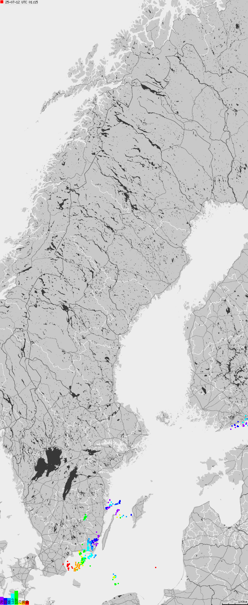 Map of lightnings across Sweden