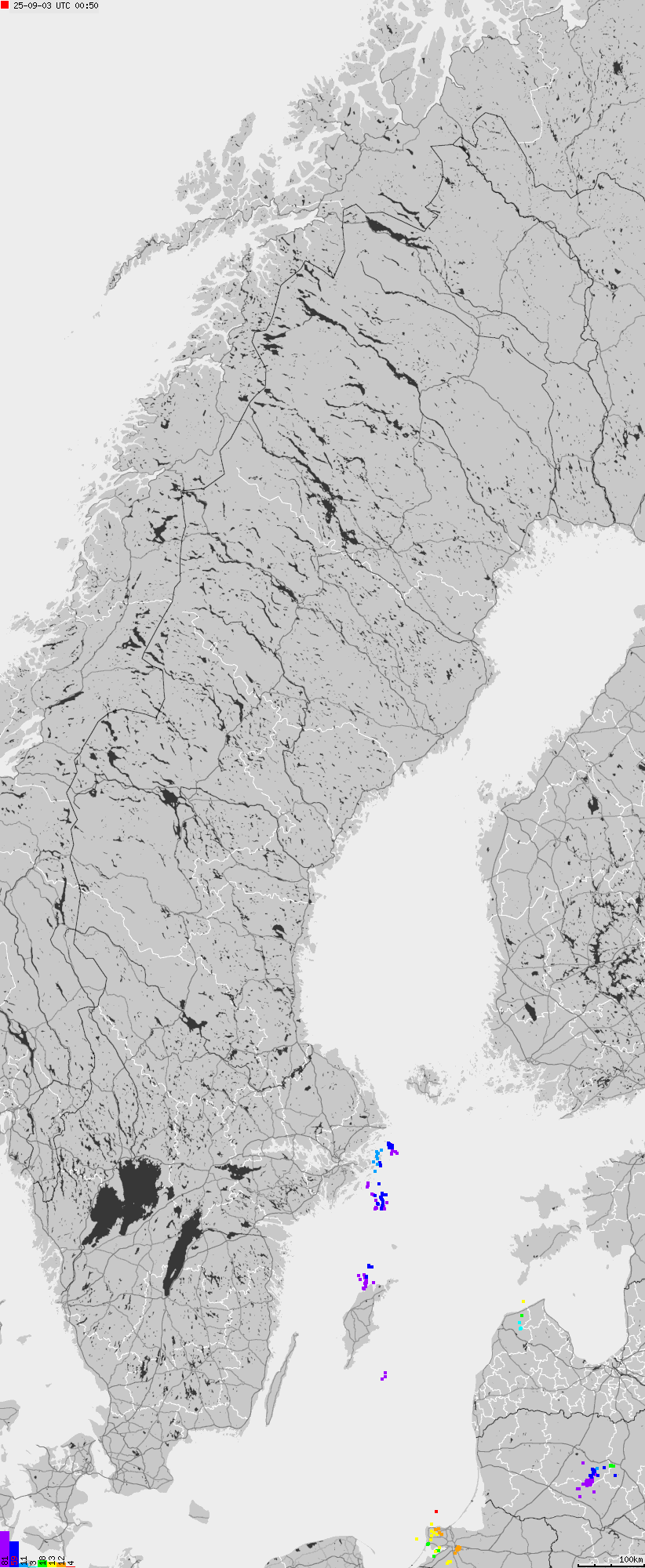 Map of lightnings across Sweden