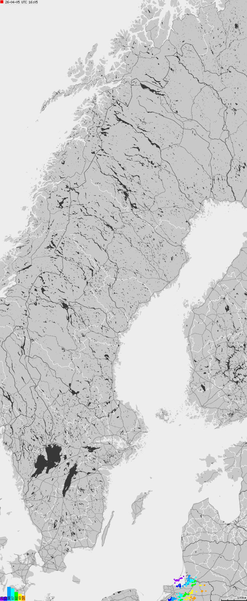 Map of lightnings across Sweden