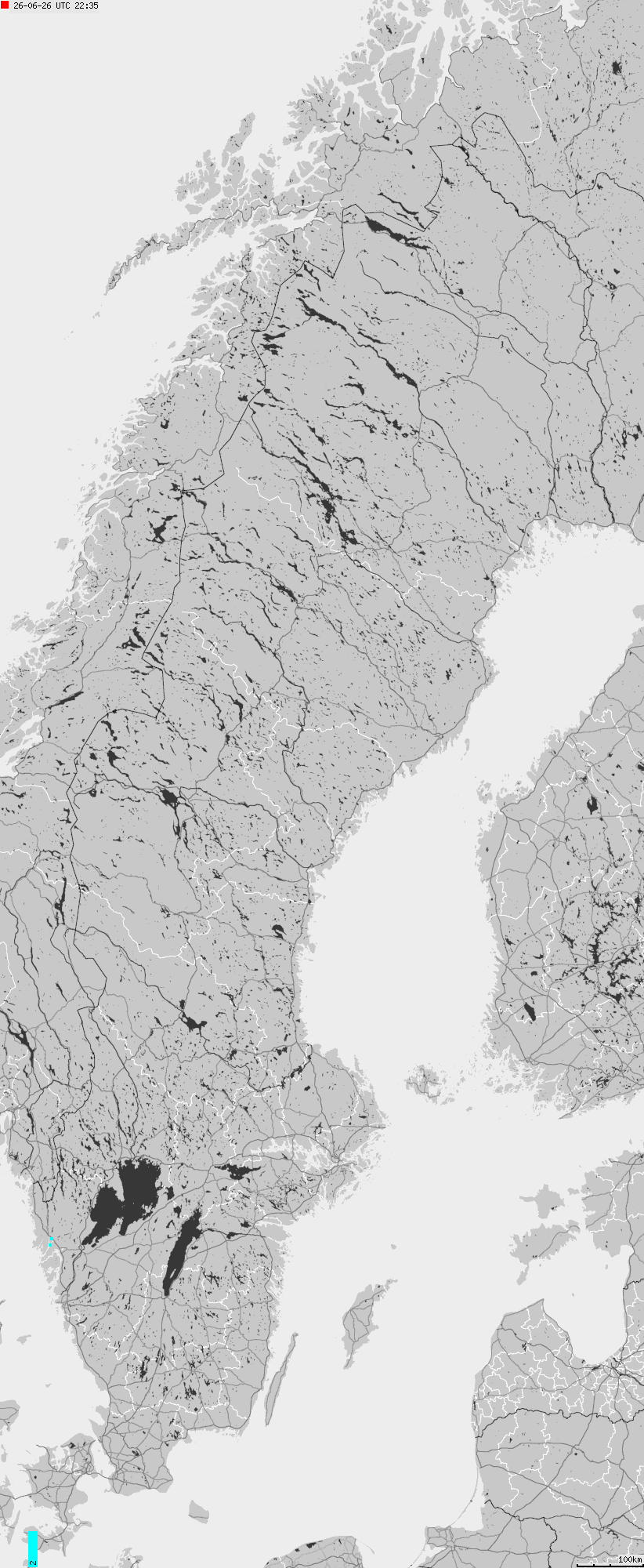 Mapa wyładowań atmosferycznych na obszarze Szwecji