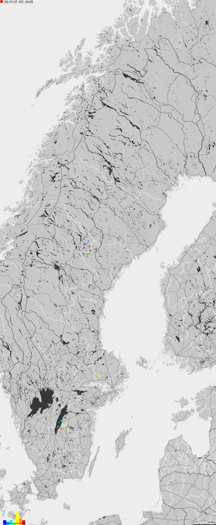 Map of lightnings across Sweden