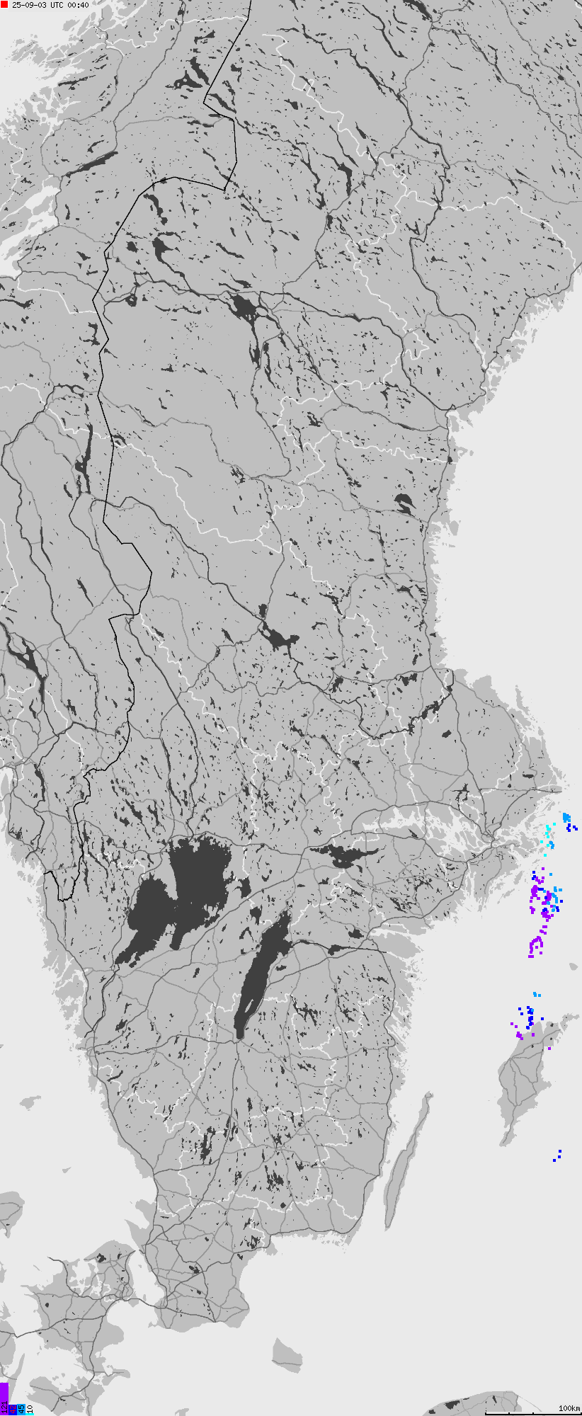 Mapa wyładowań atmosferycznych na obszarze Szwecji
