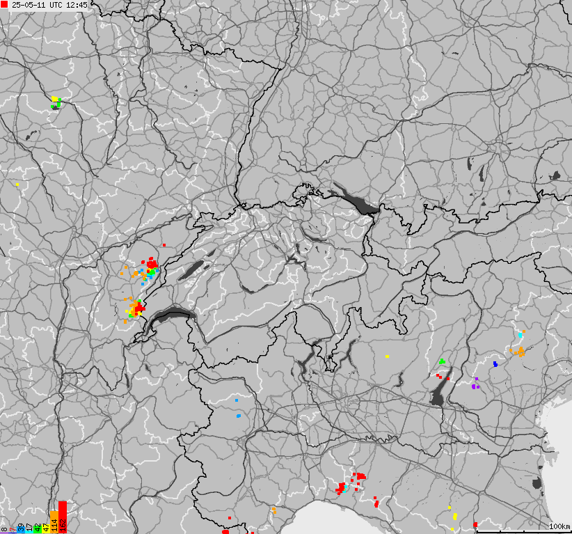 Map of lightnings across Switzerland and Liechtenstein