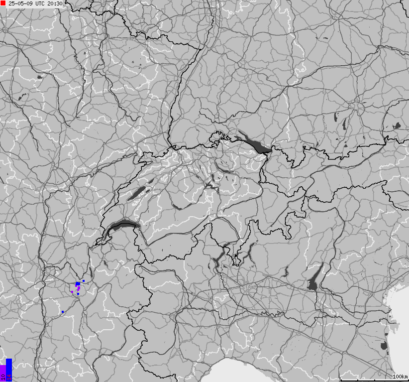 Map of lightnings across Switzerland and Liechtenstein