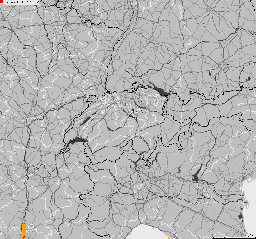 Map of lightnings across Switzerland and Liechtenstein