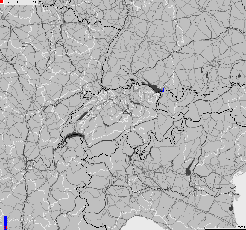 Mapa wyładowań atmosferycznych na obszarze Szwajcarii i Liechtensteinu