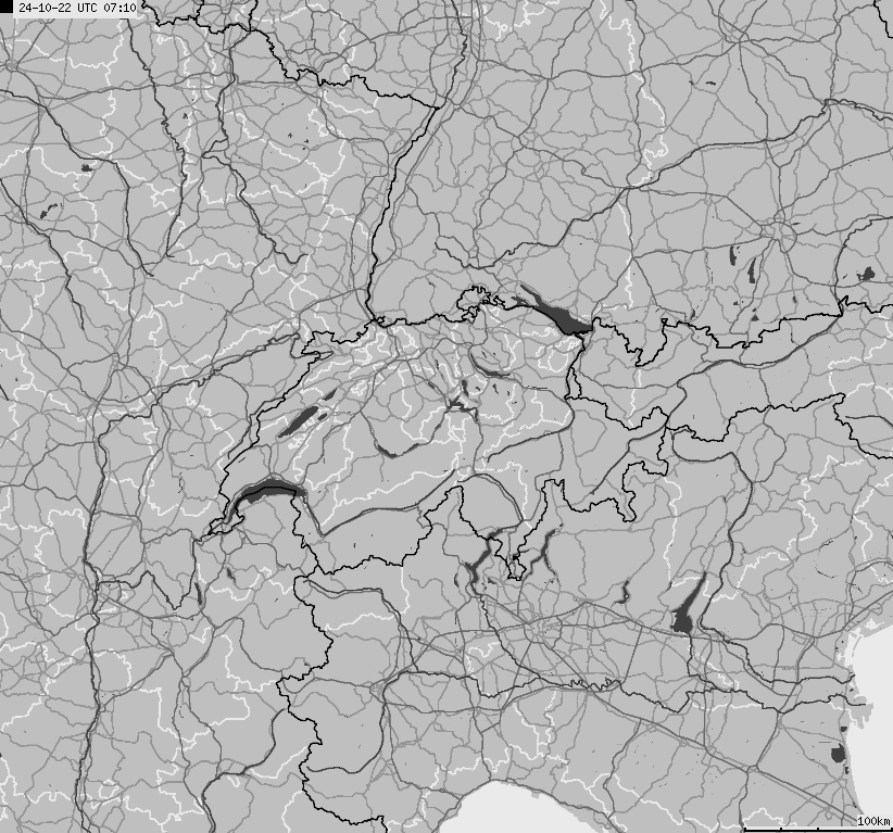 Mapa wyładowań atmosferycznych na obszarze Szwajcarii i Liechtensteinu