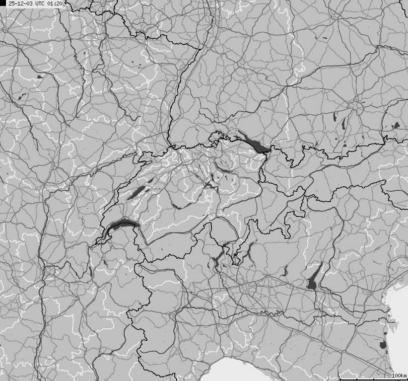 Map of lightnings across Switzerland and Liechtenstein