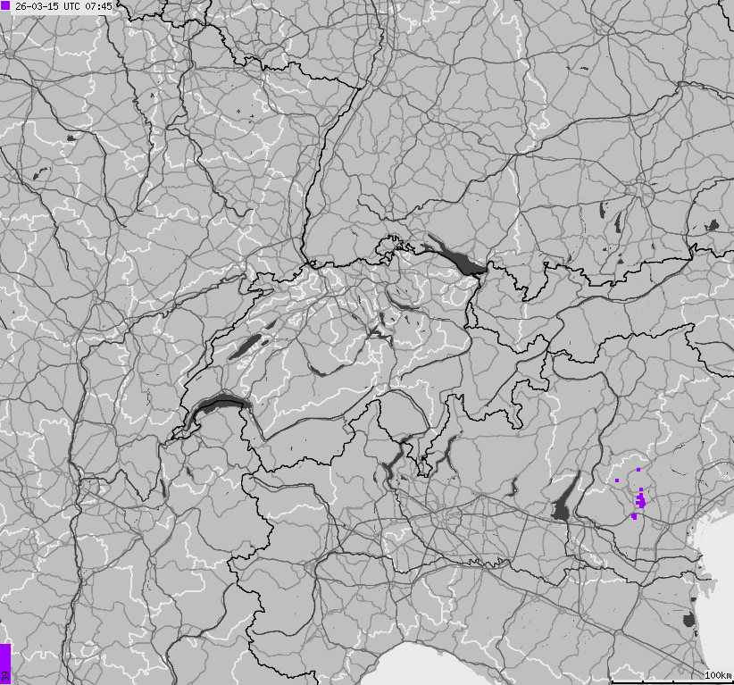 Map of lightnings across Switzerland and Liechtenstein