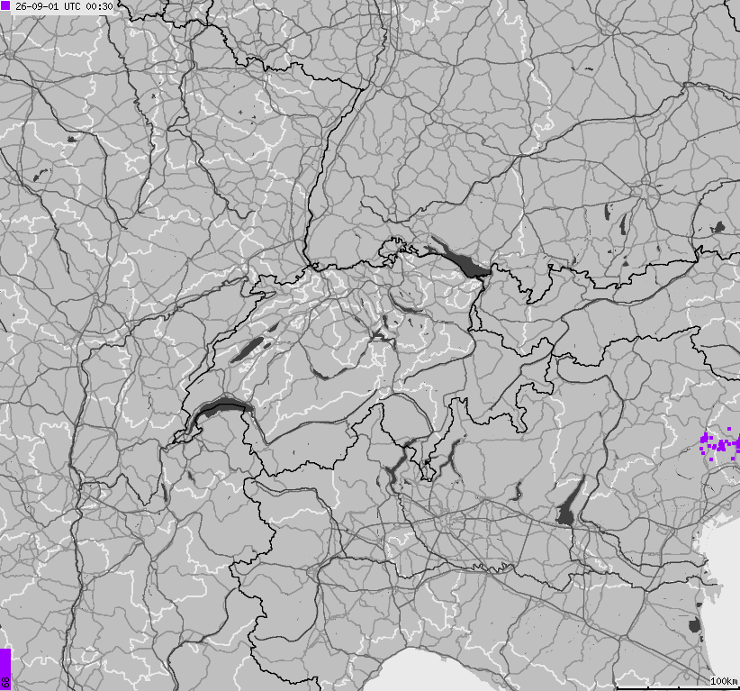 Map of lightnings across Switzerland and Liechtenstein