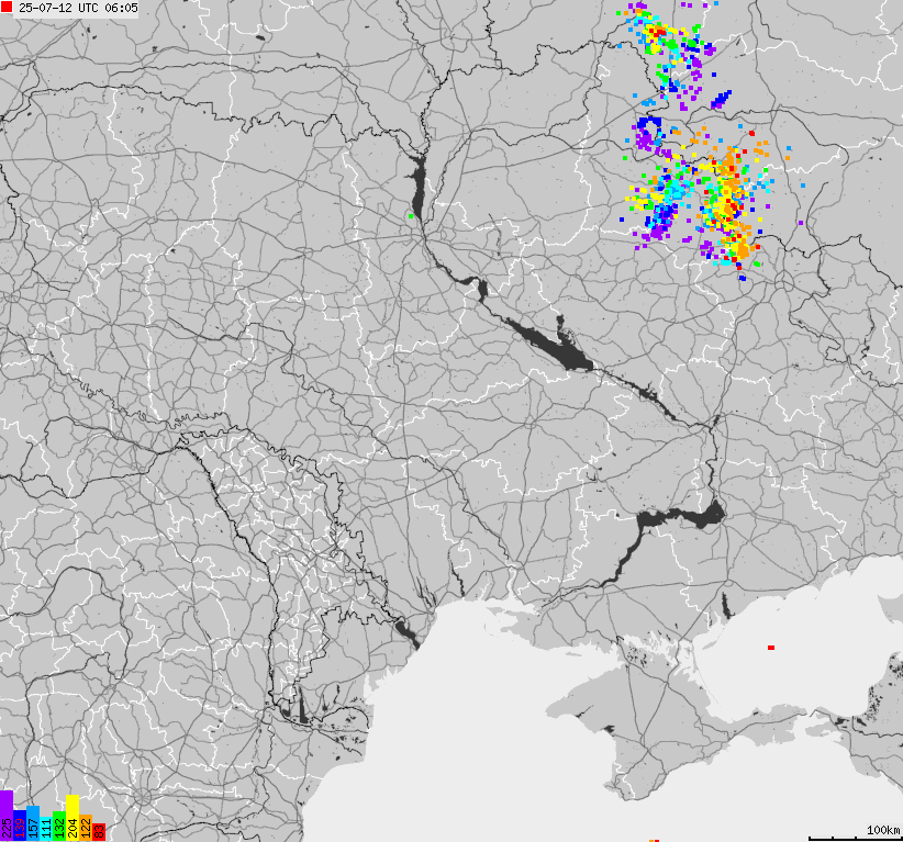 Map of lightnings Ukraine
