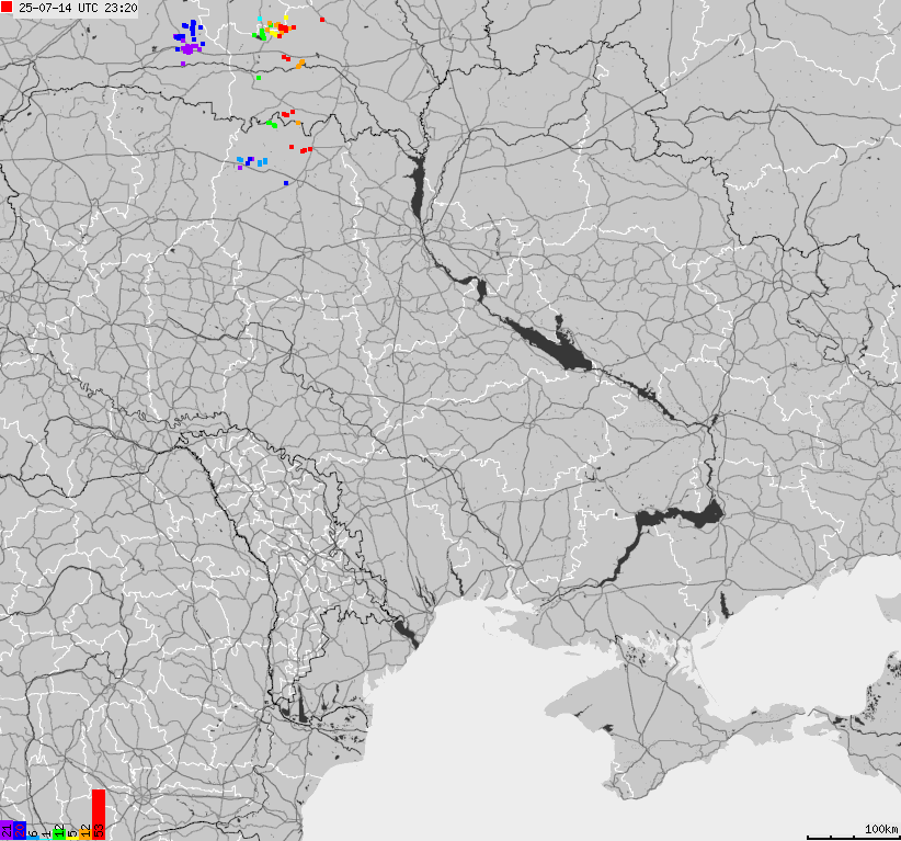 Map of lightnings Ukraine