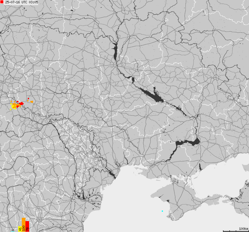Map of lightnings Ukraine