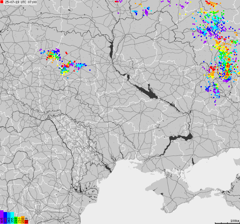 Map of lightnings Ukraine