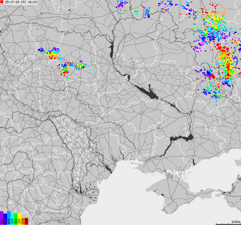 Map of lightnings Ukraine