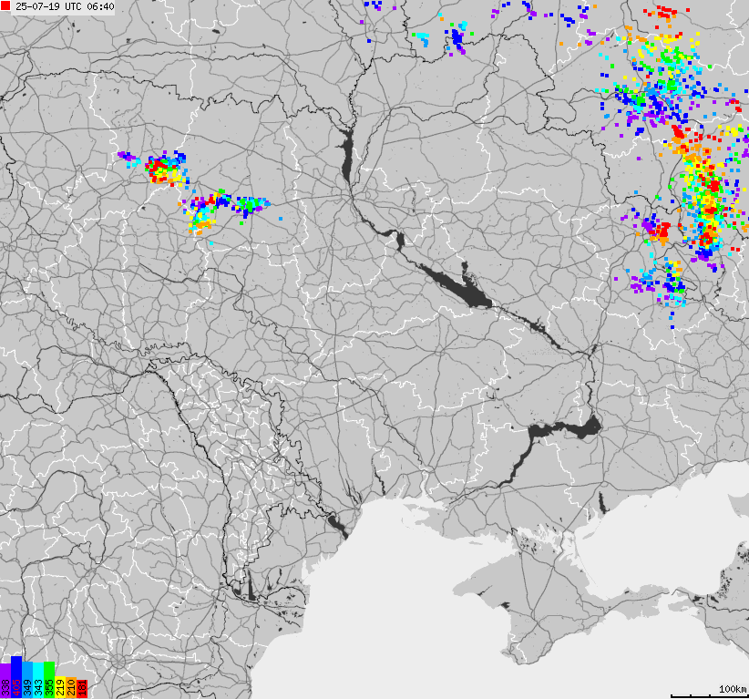Map of lightnings Ukraine