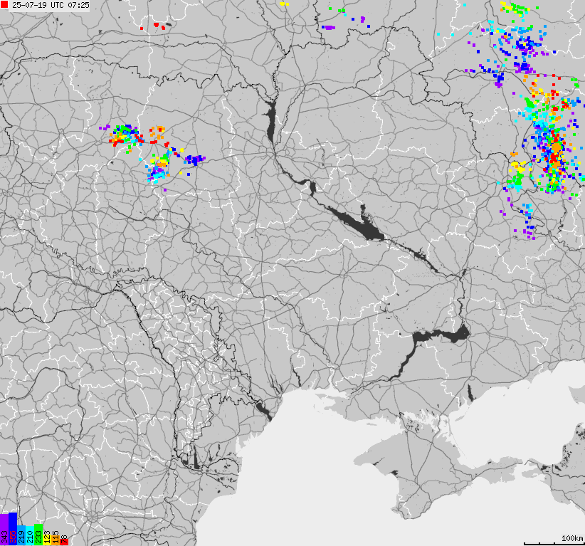 Map of lightnings Ukraine