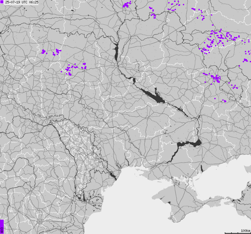 Mapa wyładowań atmosferycznych Ukrainy