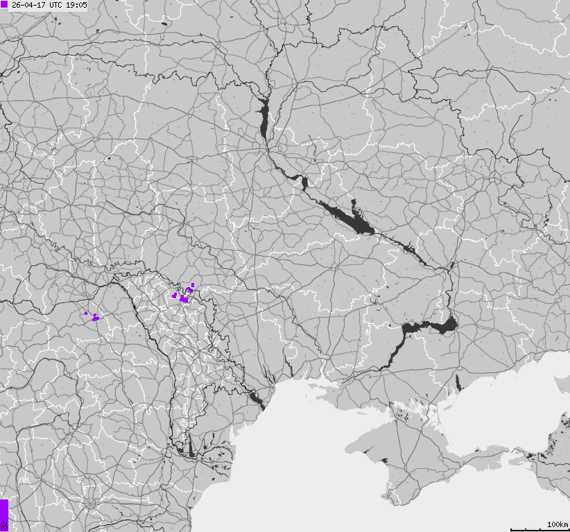 Map of lightnings Ukraine