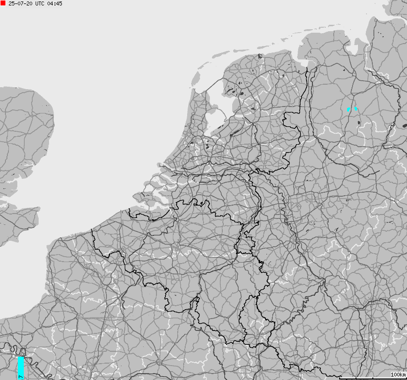 Mapa wyładowań atmosferycznych na obszarze Holandii