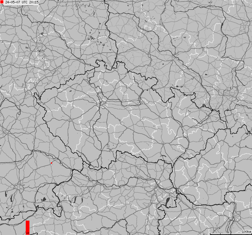 Mapa wyładowań atmosferycznych na obszarze Republiki Czeskiej