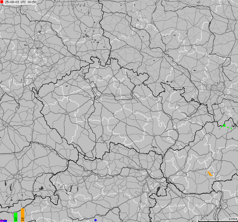 Map of lightnings across Czech Republic