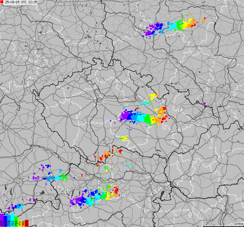 Mapa wyładowań atmosferycznych na obszarze Republiki Czeskiej