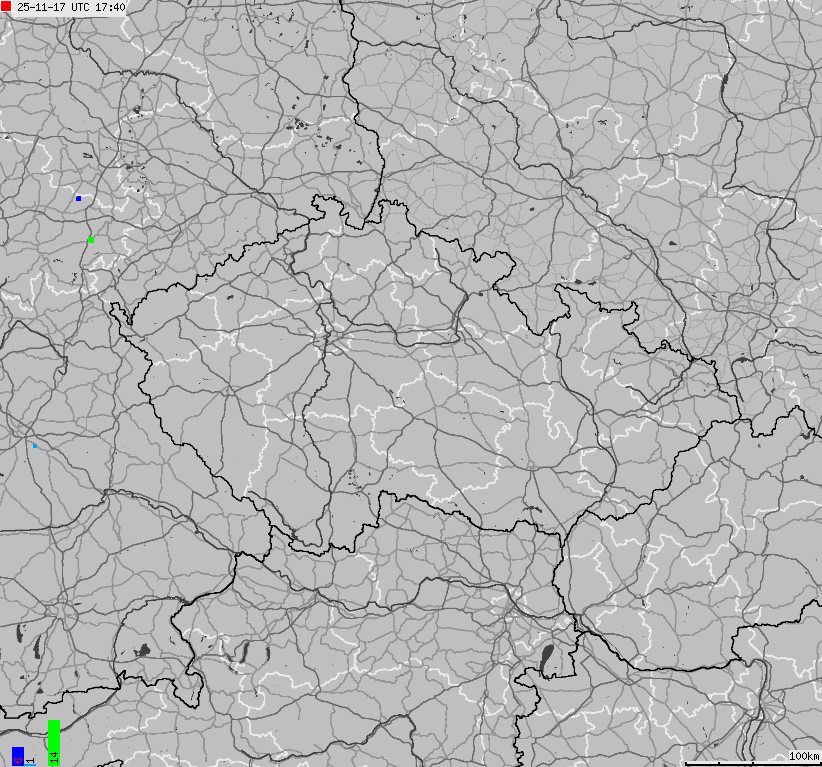 Map of lightnings across Czech Republic