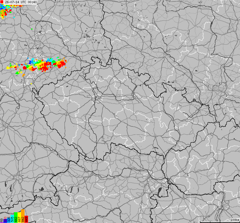 Mapa wyładowań atmosferycznych na obszarze Republiki Czeskiej
