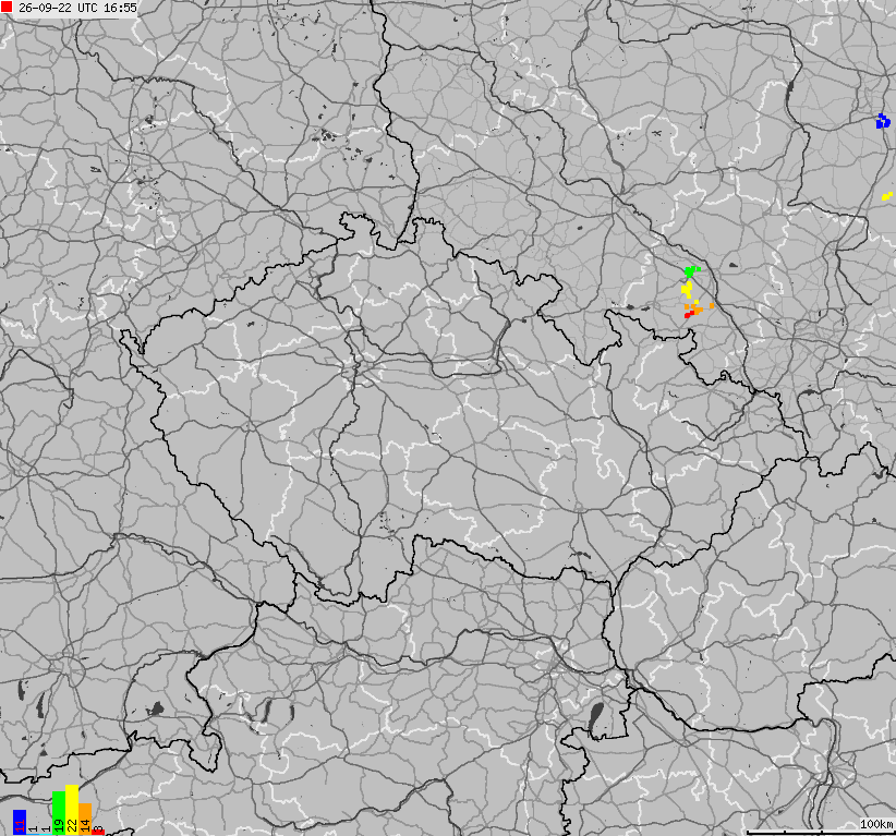 Map of lightnings across Czech Republic