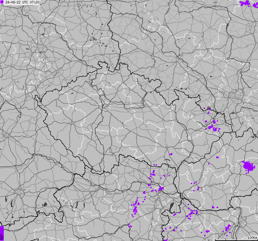 Mapa wyładowań atmosferycznych na obszarze Republiki Czeskiej