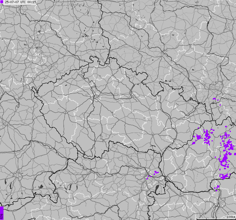 Mapa wyładowań atmosferycznych na obszarze Republiki Czeskiej