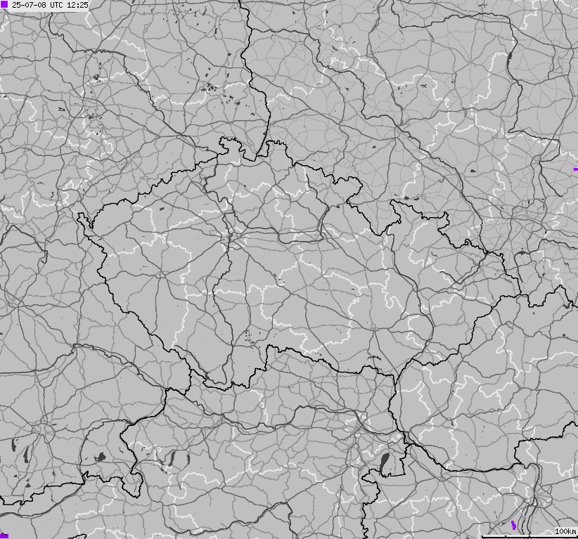 Mapa wyładowań atmosferycznych na obszarze Republiki Czeskiej