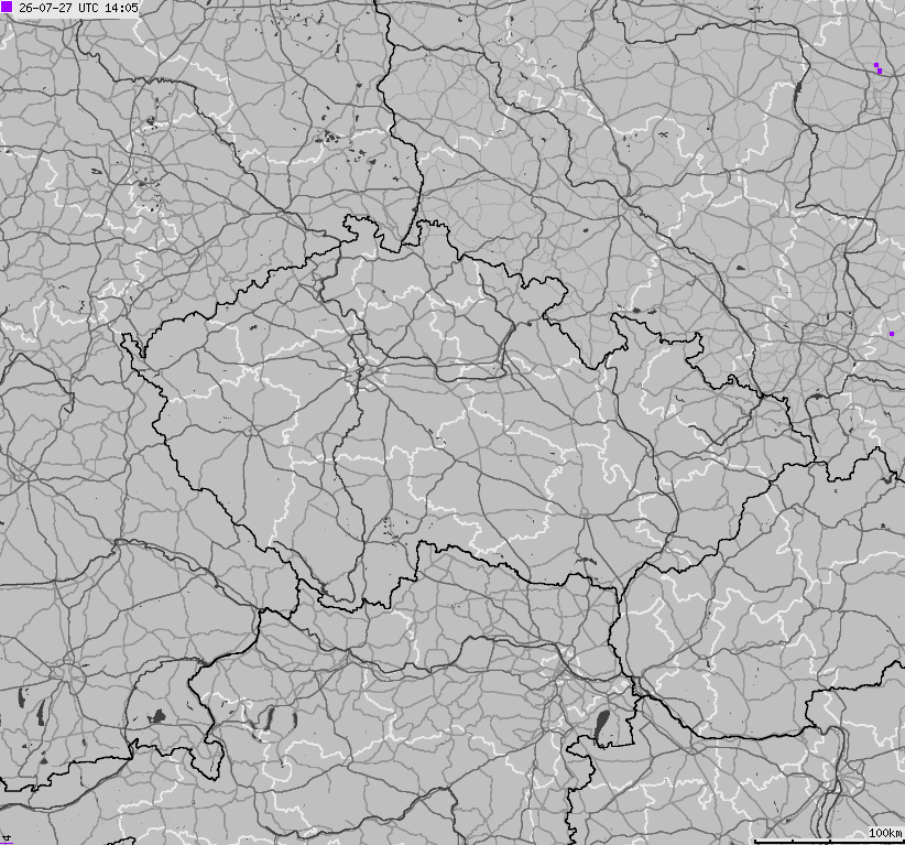 Mapa wyładowań atmosferycznych na obszarze Republiki Czeskiej