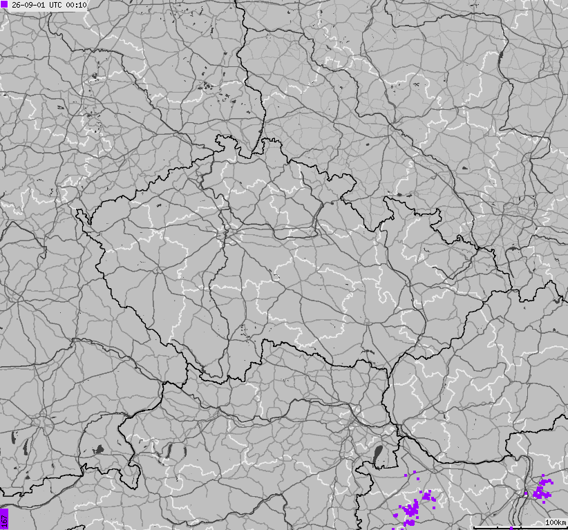 Mapa wyładowań atmosferycznych na obszarze Republiki Czeskiej