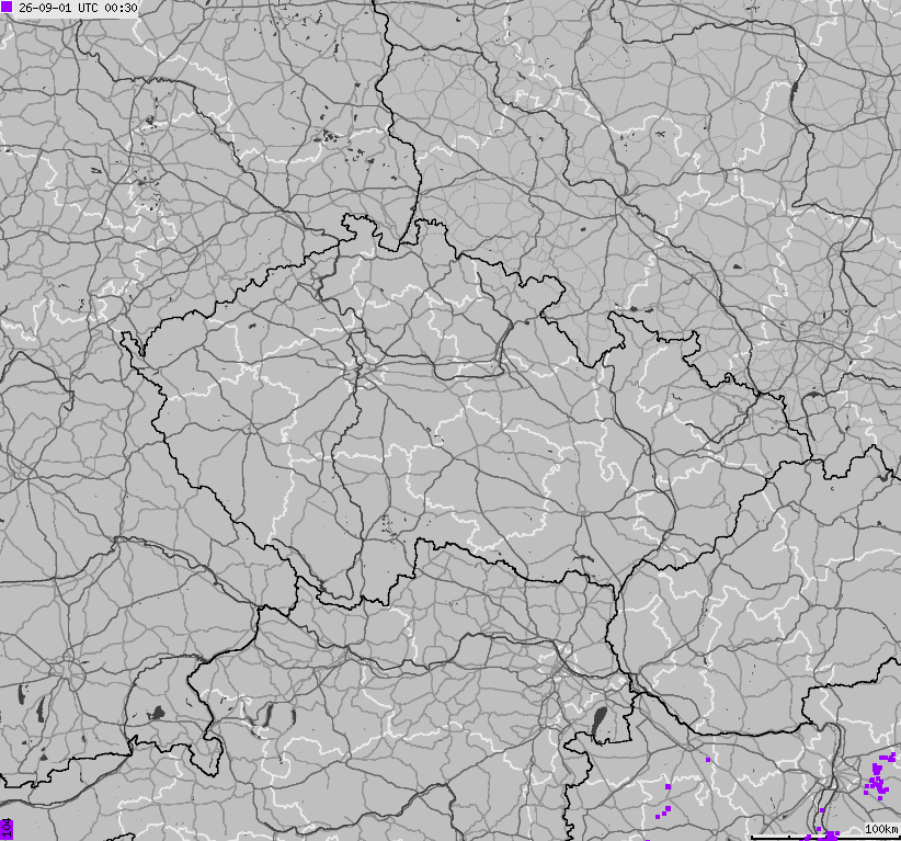 Map of lightnings across Czech Republic