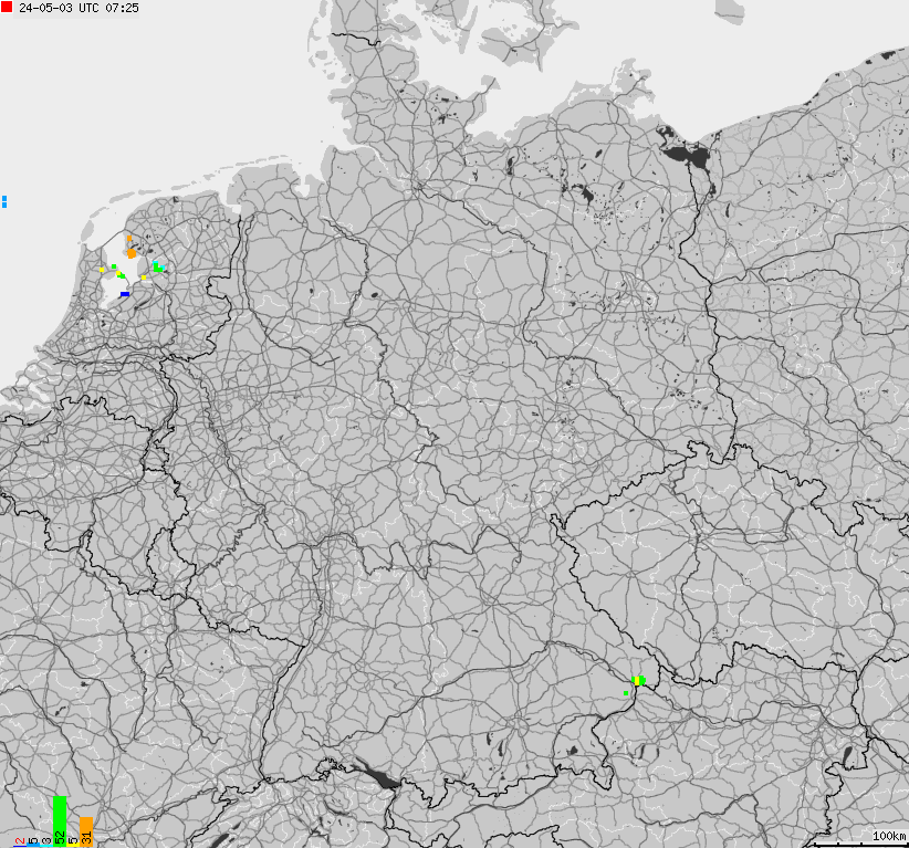 Mapa wyładowań atmosferycznych na obszarze Niemiec