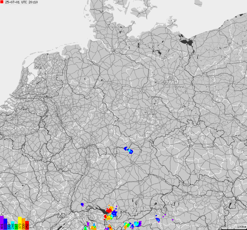 Mapa wyładowań atmosferycznych na obszarze Niemiec